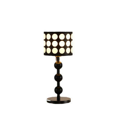 Traditional French Cylinder Oak Fabric 1-Light Table Lamp For Bedroom