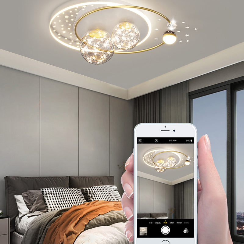 Contemporary Creative Star Round Iron Acrylic LED Flush Mount Ceiling Light For Bedroom