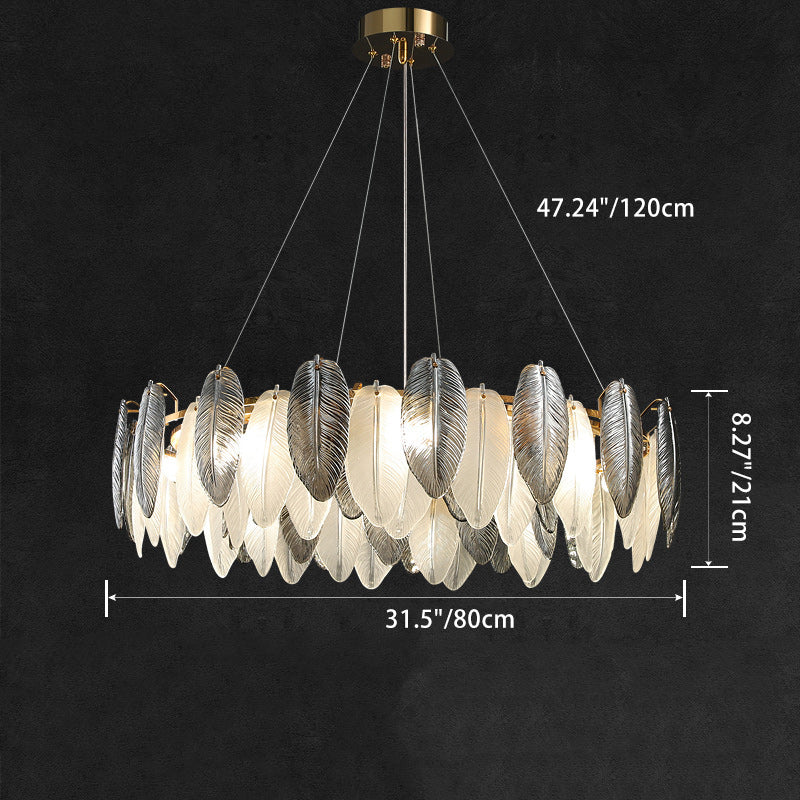 Moderne Luxus Feder Runde Eisen Glas 4/5/6/8 Licht Kronleuchter Für Wohnzimmer 