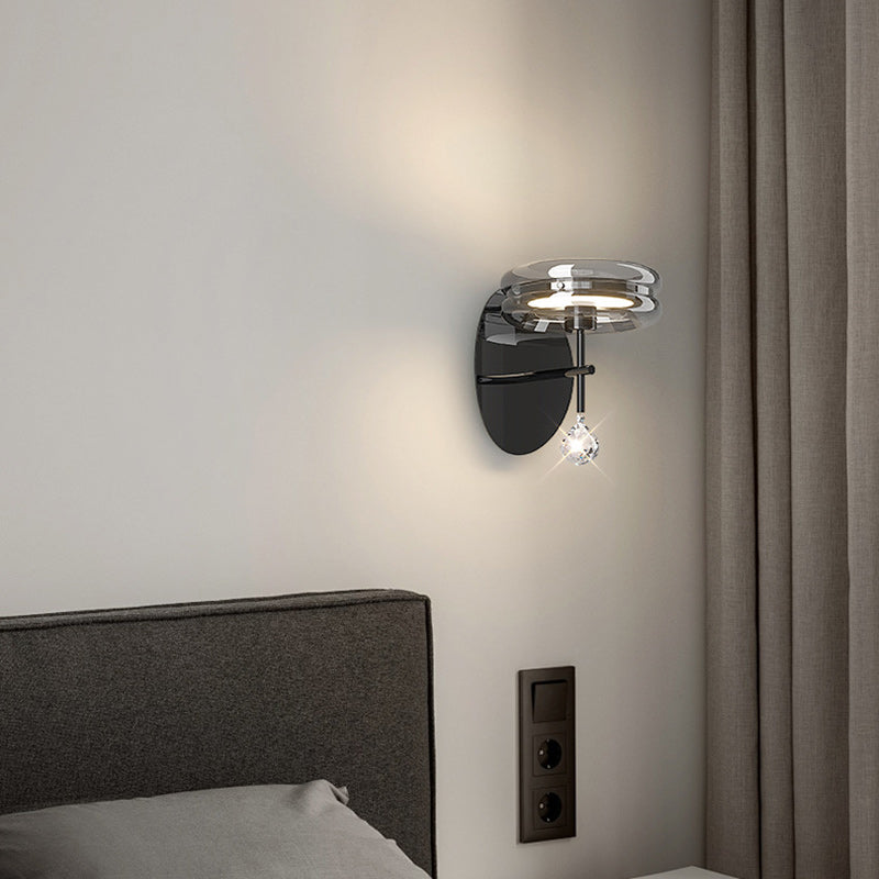 Modern Minimalist Round Iron Aluminum Glass LED Wall Sconce Lamp For Bedroom