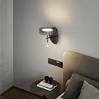 Modern Minimalist Round Iron Aluminum Glass LED Wall Sconce Lamp For Bedroom