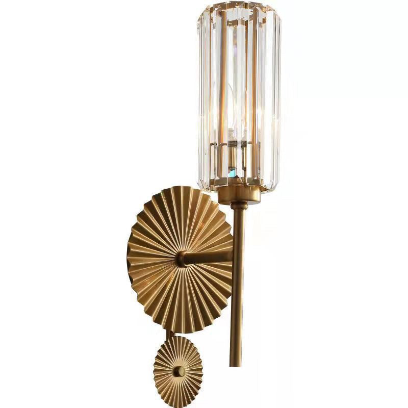 Modern Luxury Cylinder Iron Crystal 1-Light Wall Sconce Lamp For Bedroom