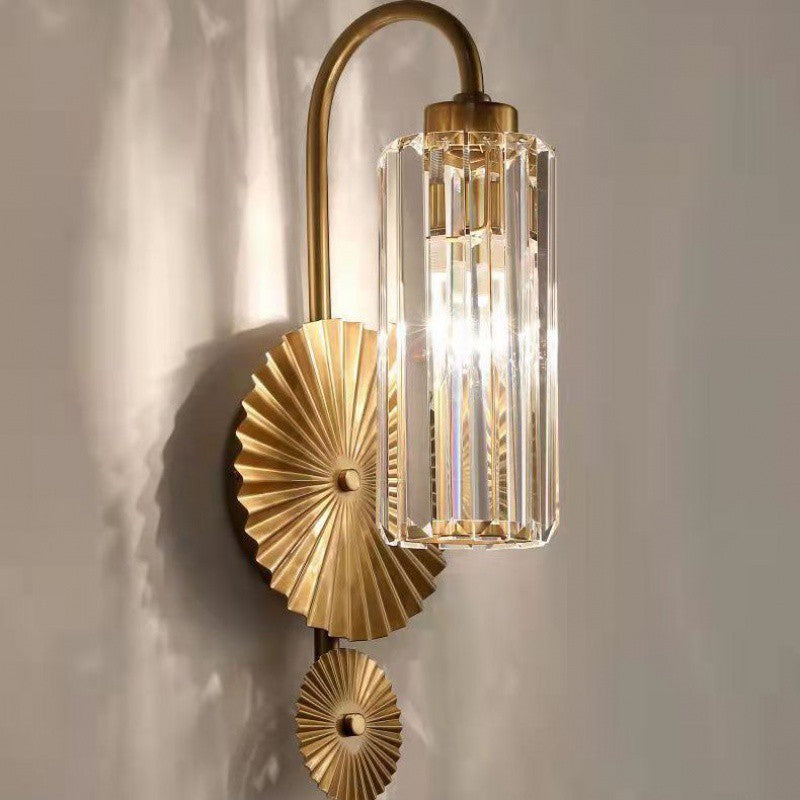 Modern Luxury Cylinder Iron Crystal 1-Light Wall Sconce Lamp For Bedroom