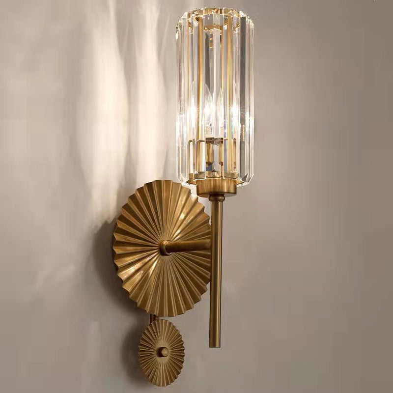 Modern Luxury Cylinder Iron Crystal 1-Light Wall Sconce Lamp For Bedroom