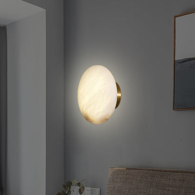 Contemporary Scandinavian Round Copper Marble 1-Light Wall Sconce Lamp For Bedroom