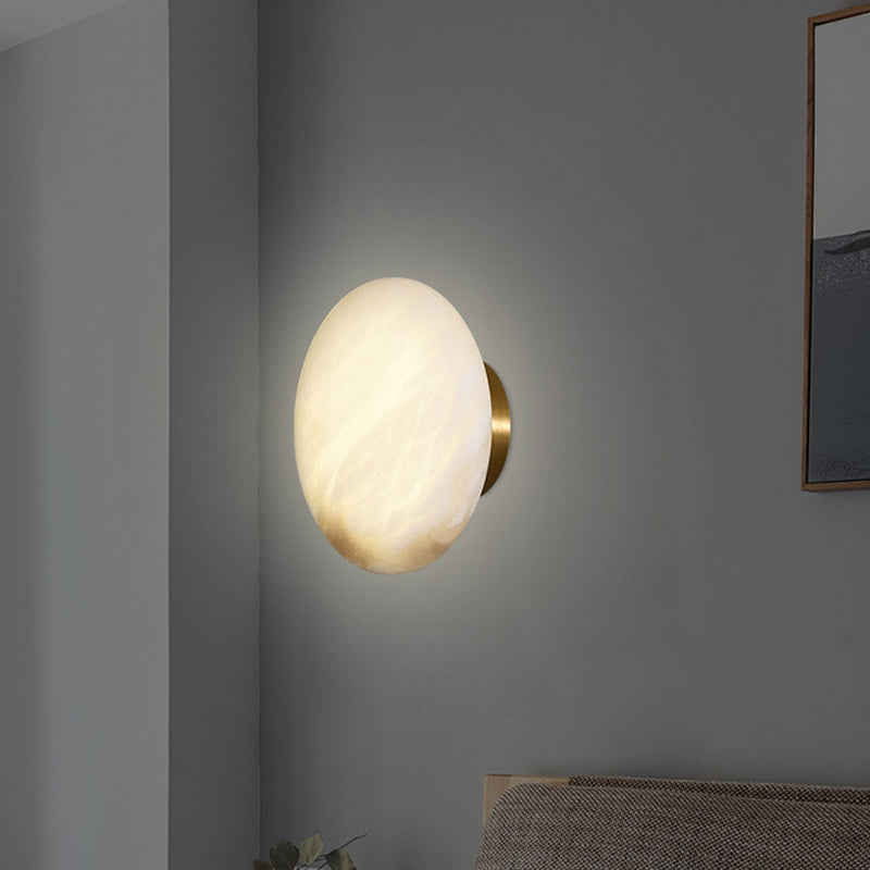 Contemporary Scandinavian Round Copper Marble 1-Light Wall Sconce Lamp For Bedroom