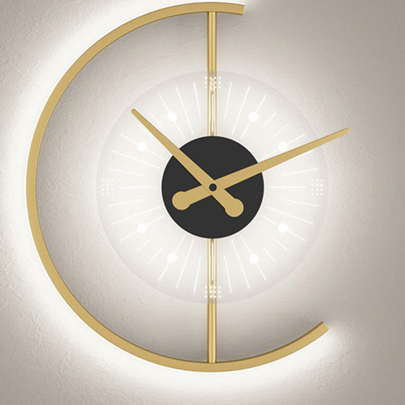 Modern Art Deco Clock Round Iron Acrylic LED Wall Sconce Lamp For Bedroom