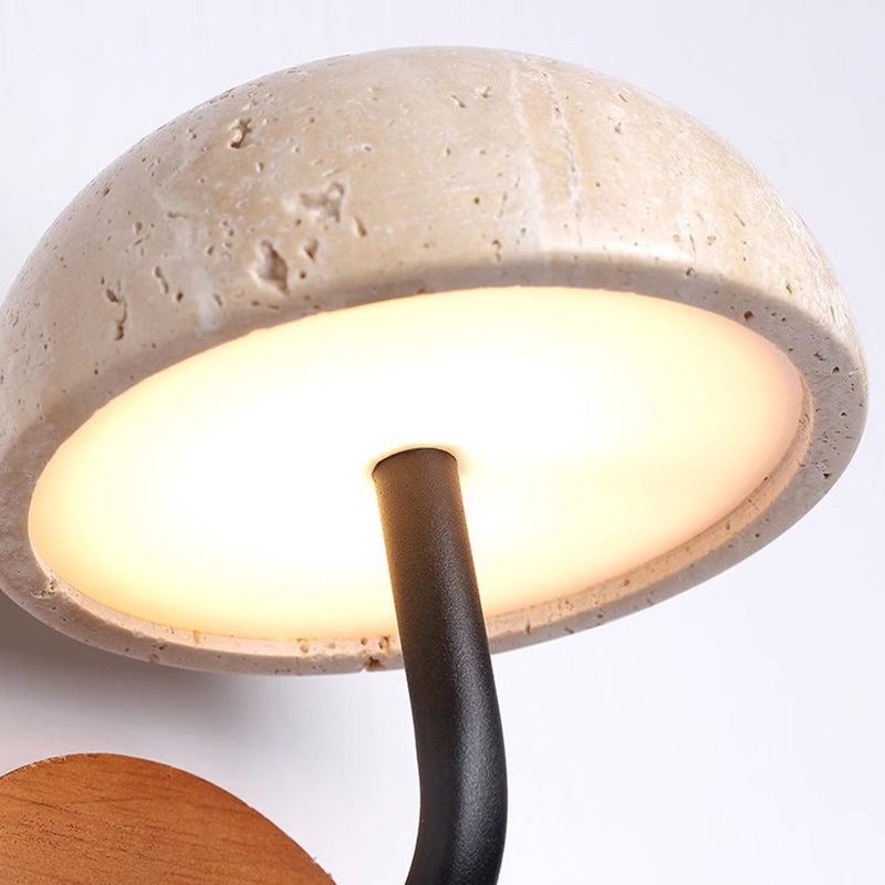 Traditional Japanese Mushroom Yellow Travertine Walnut LED Wall Sconce Lamp For Bedroom