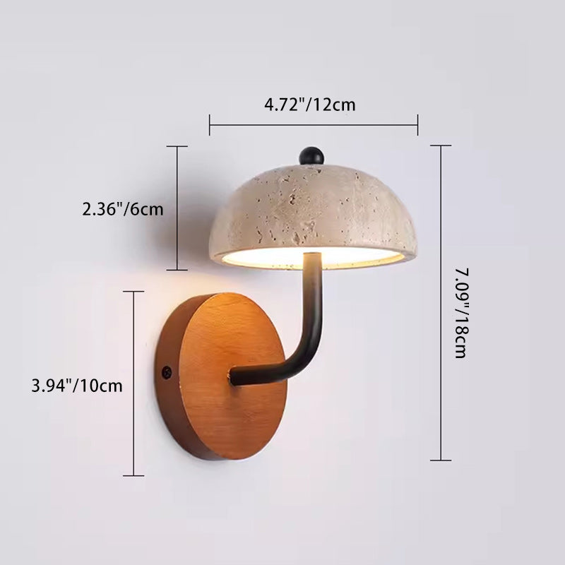 Traditional Japanese Mushroom Yellow Travertine Walnut LED Wall Sconce Lamp For Bedroom