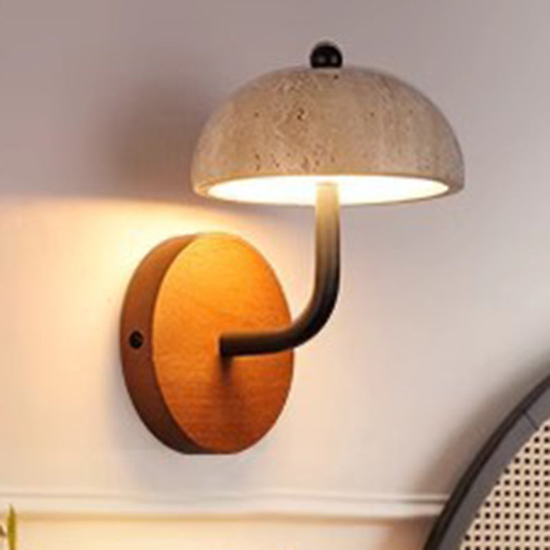 Traditional Japanese Mushroom Yellow Travertine Walnut LED Wall Sconce Lamp For Bedroom