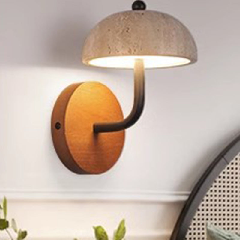 Traditional Japanese Mushroom Yellow Travertine Walnut LED Wall Sconce Lamp For Bedroom