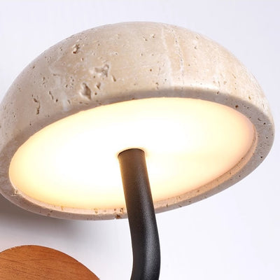 Traditional Japanese Mushroom Yellow Travertine Walnut LED Wall Sconce Lamp For Bedroom