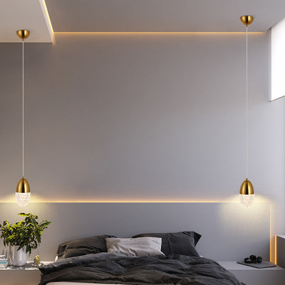 Modern Luxury Oval Metal Glass LED Pendant Light For Bedroom