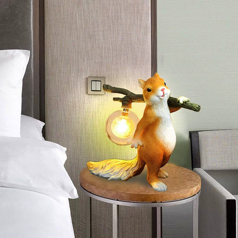 Contemporary Creative Squirrel Resin Glass 1-Light Table Lamp For Bedroom