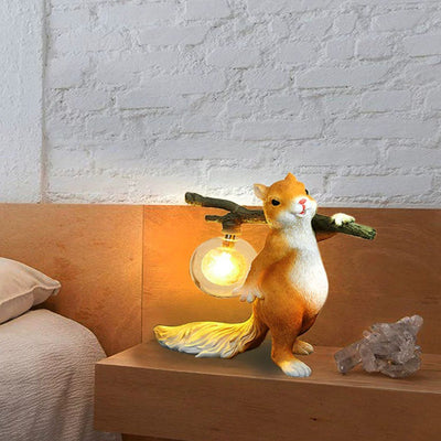 Contemporary Creative Squirrel Resin Glass 1-Light Table Lamp For Bedroom