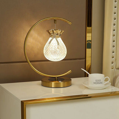 Traditional Japanese Fukubukuro Circle Metal Acrylic LED Table Lamp For Bedroom