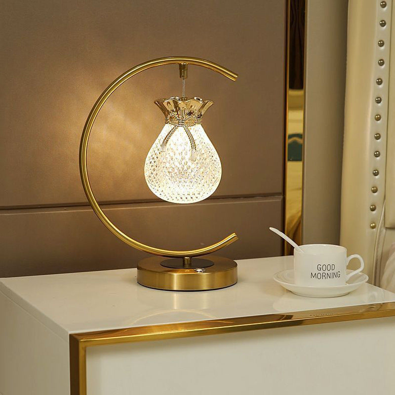 Traditional Japanese Fukubukuro Circle Metal Acrylic LED Table Lamp For Bedroom