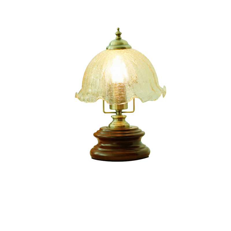 Traditional French Flower Glass Iron Solid Wood LED Table Lamp For Bedroom