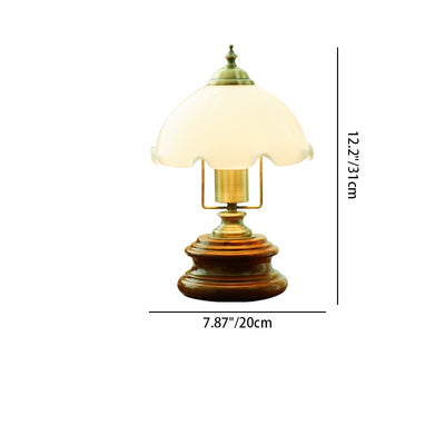 Traditional French Flower Glass Iron Solid Wood LED Table Lamp For Bedroom