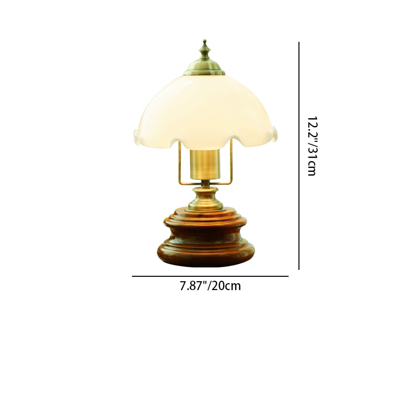 Traditional French Flower Glass Iron Solid Wood LED Table Lamp For Bedroom