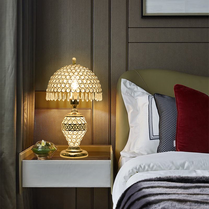 Modern Luxury Dome Iron Crystal 1-Light Table Lamp For Bedroom