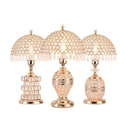 Modern Luxury Dome Iron Crystal 1-Light Table Lamp For Bedroom