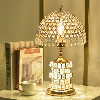 Modern Luxury Dome Iron Crystal 1-Light Table Lamp For Bedroom