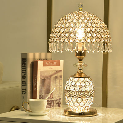 Modern Luxury Dome Iron Crystal 1-Light Table Lamp For Bedroom