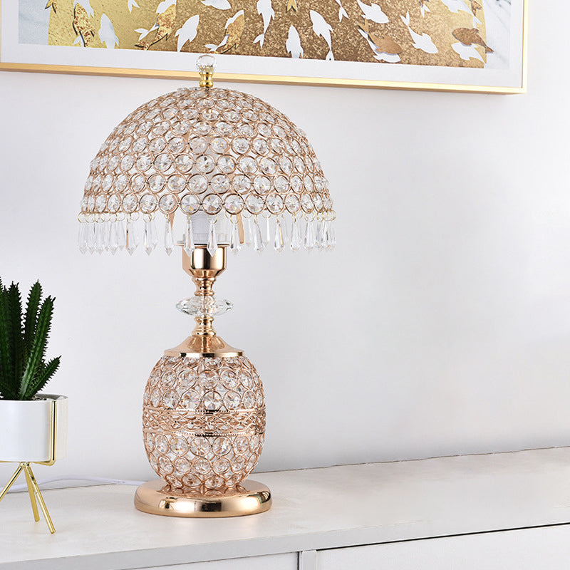 Modern Luxury Dome Iron Crystal 1-Light Table Lamp For Bedroom