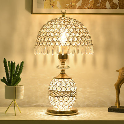 Modern Luxury Dome Iron Crystal 1-Light Table Lamp For Bedroom