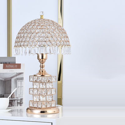 Modern Luxury Dome Iron Crystal 1-Light Table Lamp For Bedroom