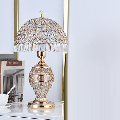 Modern Luxury Dome Iron Crystal 1-Light Table Lamp For Bedroom