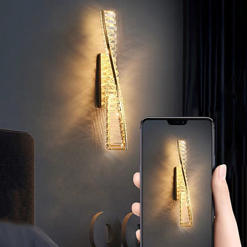 Modern Luxury Twisted Stainless Steel Crystal LED Wall Sconce Lamp For Living Room