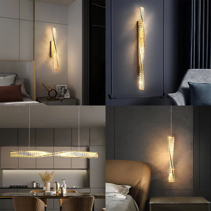 Modern Luxury Twisted Stainless Steel Crystal LED Wall Sconce Lamp For Living Room