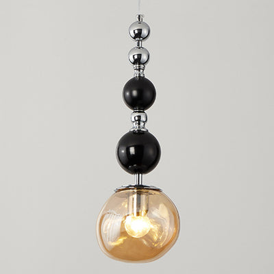 Traditional French Long String Spheres Iron Wood Glass 1-Light Pendant Light For Bedroom