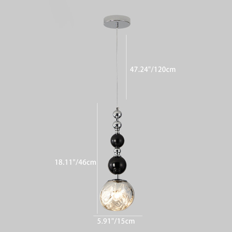 Traditional French Long String Spheres Iron Wood Glass 1-Light Pendant Light For Bedroom