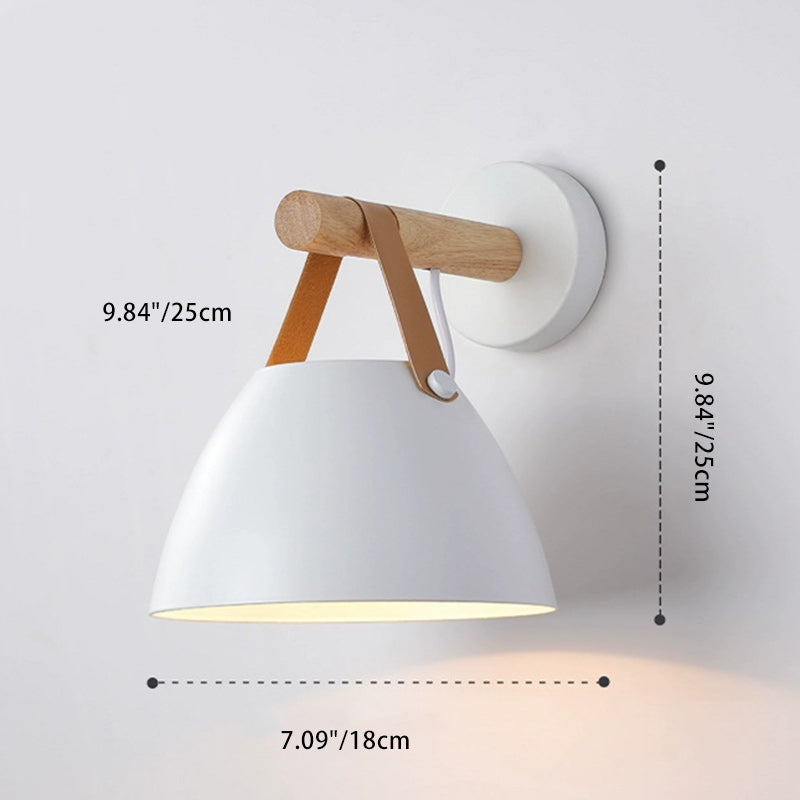 Modern Minimalist Dome Iron Rubberwood 1-Light Wall Sconce Lamp For Bedroom