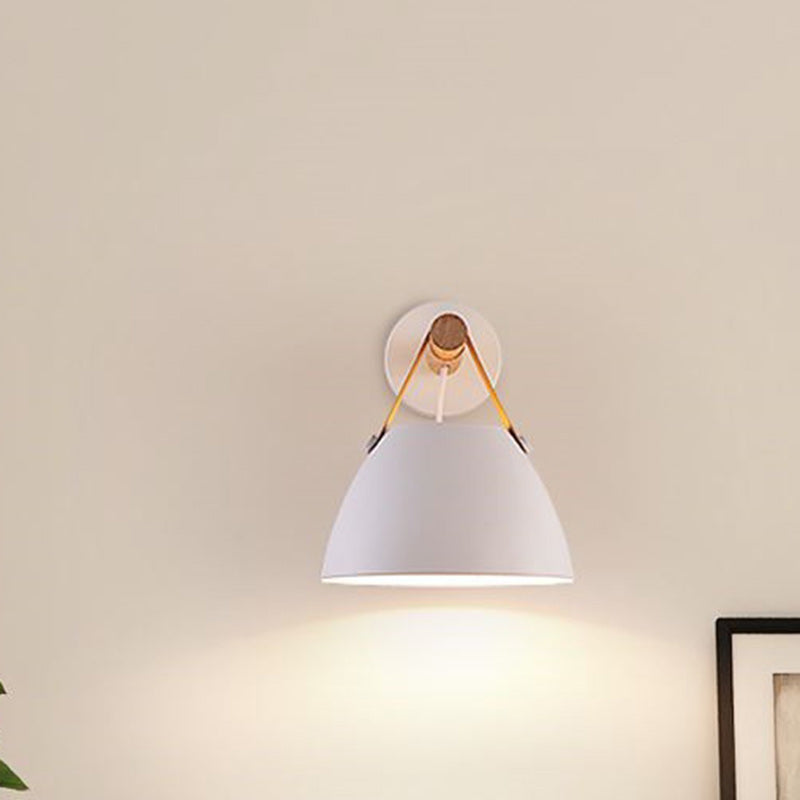 Modern Minimalist Dome Iron Rubberwood 1-Light Wall Sconce Lamp For Bedroom