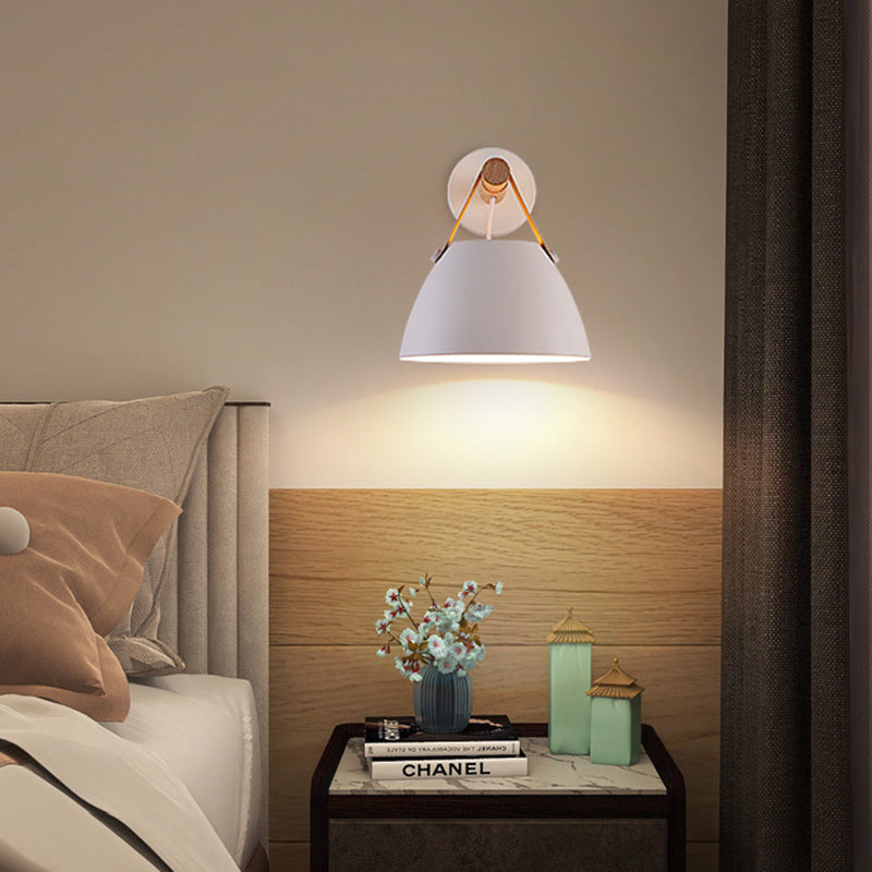 Modern Minimalist Dome Iron Rubberwood 1-Light Wall Sconce Lamp For Bedroom