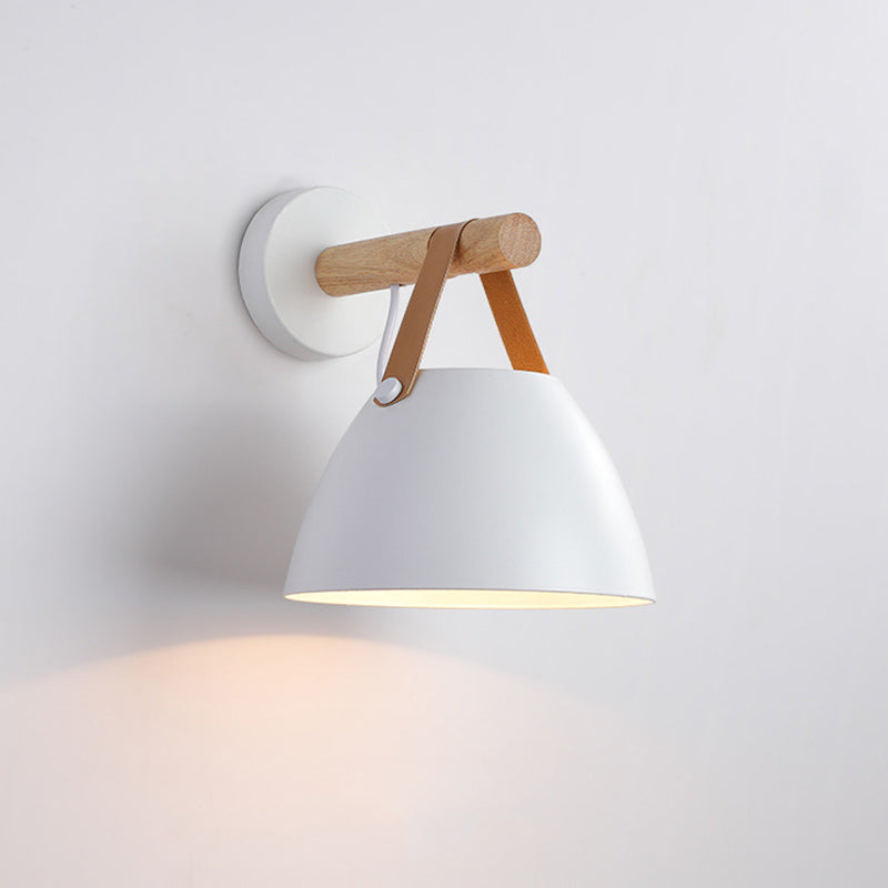 Modern Minimalist Dome Iron Rubberwood 1-Light Wall Sconce Lamp For Bedroom