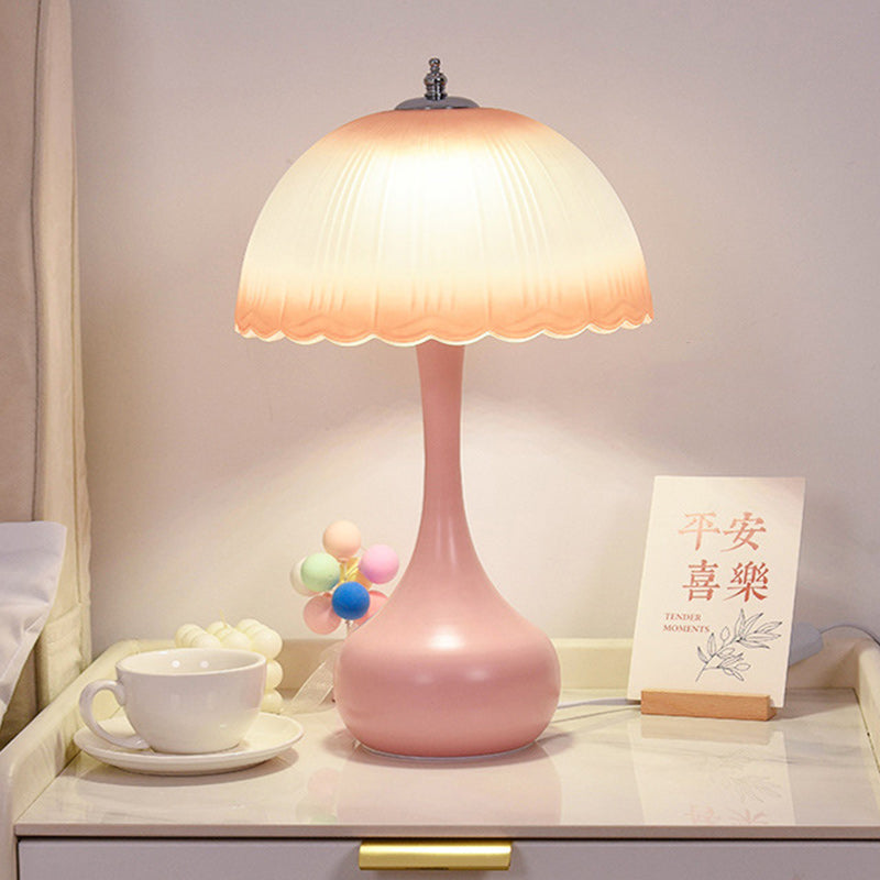 Traditional French Dome Glass Iron LED Table Lamp For Bedroom