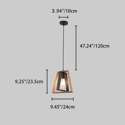 Contemporary Industrial Trapezoid Solid Wood Iron 1/3 Light Chandelier For Living Room