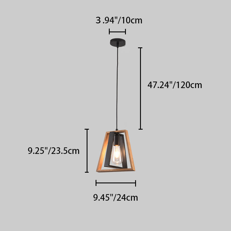 Contemporary Industrial Trapezoid Solid Wood Iron 1/3 Light Chandelier For Living Room