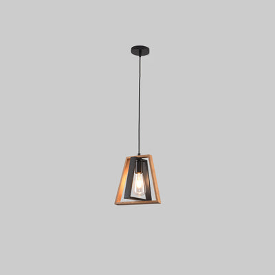 Contemporary Industrial Trapezoid Solid Wood Iron 1/3 Light Chandelier For Living Room