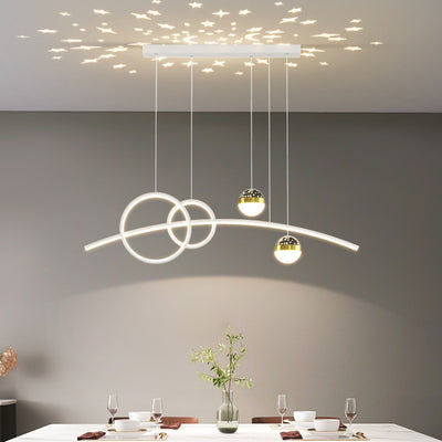 Zeitgenössische kreative Kurve Eisen Aluminium Silikon Acryl LED Kronleuchter Insel Licht für Esszimmer 