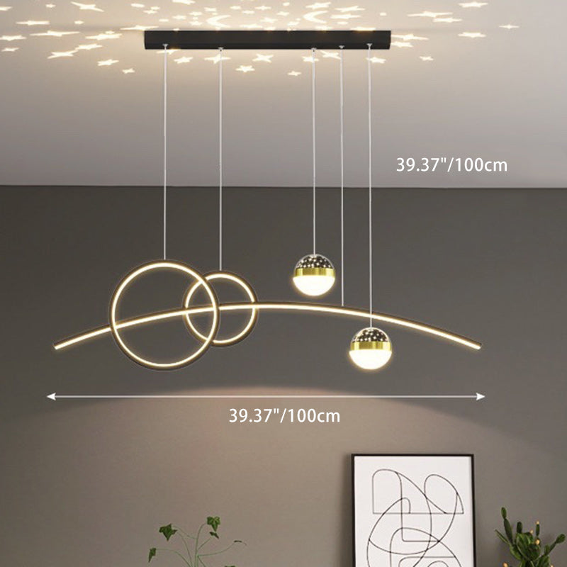 Zeitgenössische kreative Kurve Eisen Aluminium Silikon Acryl LED Kronleuchter Insel Licht für Esszimmer 