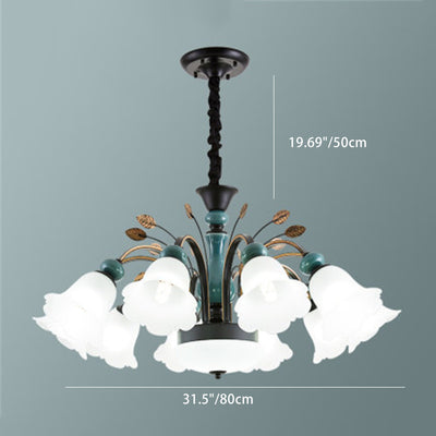 Traditional European Flower Iron Ceramic Glass 8/10 Light Chandelier For Living Room