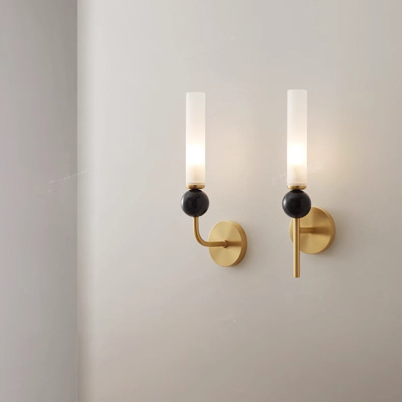 Contemporary Nordic Cylinder Copper Marble 1-Light Wall Sconce Lamp For Hallway