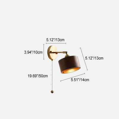 Traditional Japanese Cylinder Copper Walnut 1-Light Wall Sconce Lamp For Bedroom