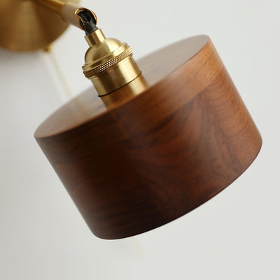 Traditional Japanese Cylinder Copper Walnut 1-Light Wall Sconce Lamp For Bedroom